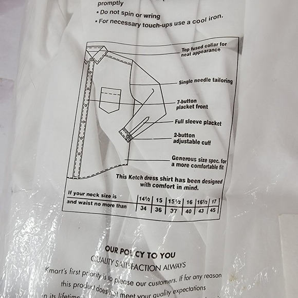 Ketch Long Sleeve Gentleman's Cut Regular 16 32-33 White Button Up Collard - Picture 7 of 9